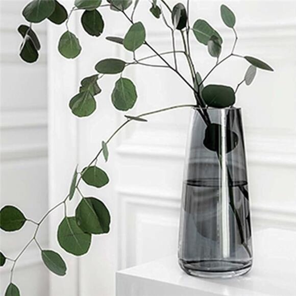 NEW West Elm XL Black Smoke Boho Clear Crystal Glass Cylinder Flower Vase Decor - Picture 1 of 10